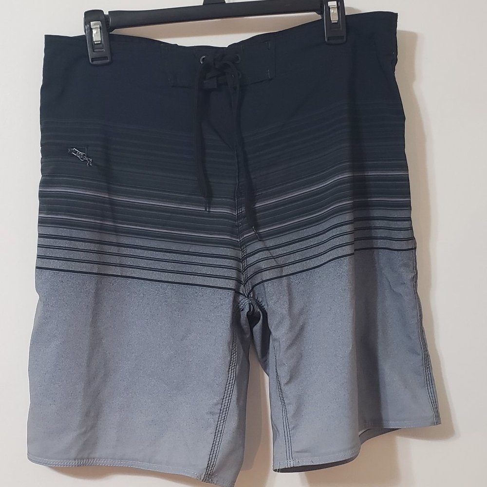 Burnside Black & Gray Stripe Swin Trunks Size 32